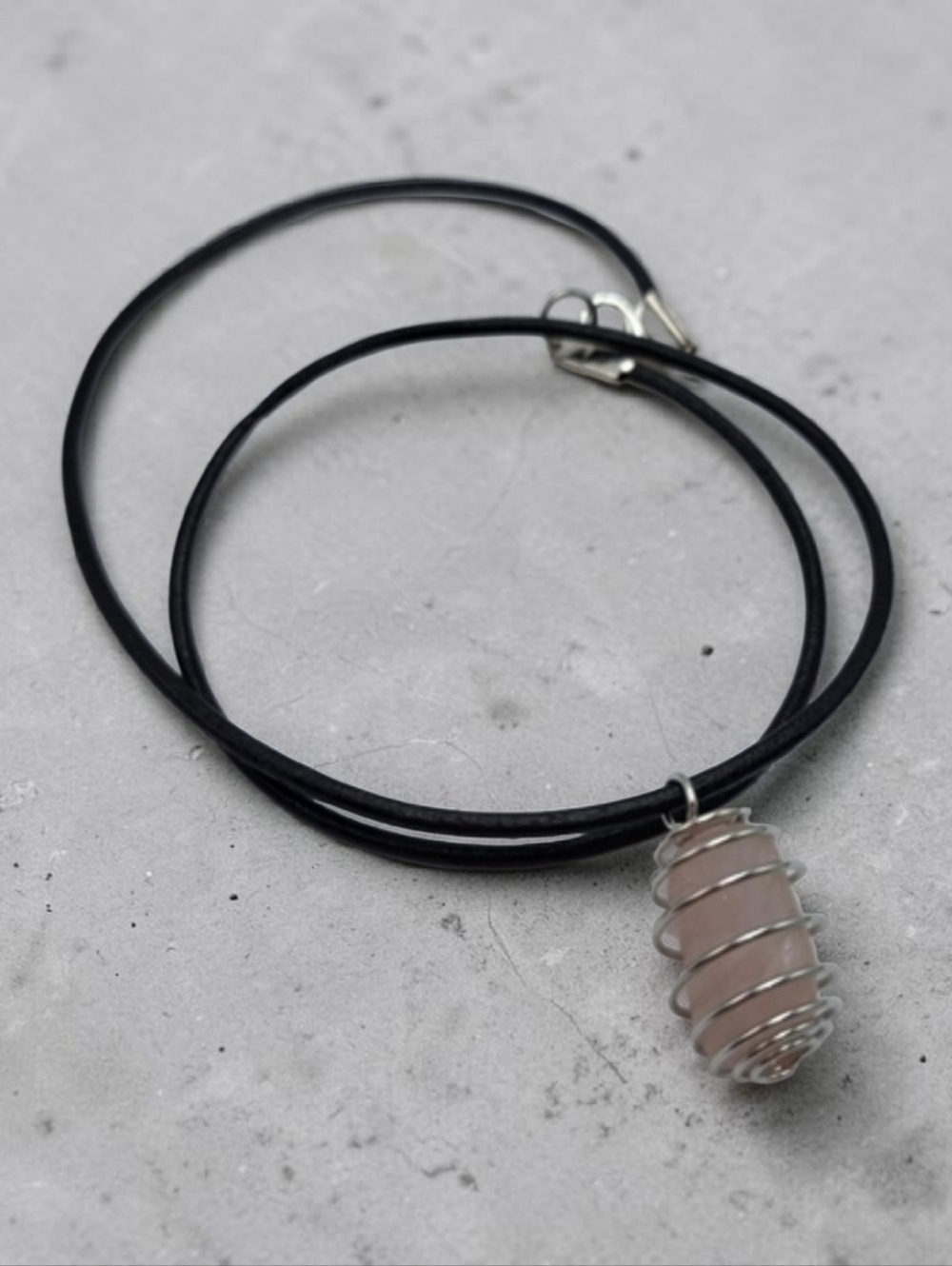 Handmade Rose Quartz Spiral Cage Pendant Necklace – Boho Gemstone Jewelry